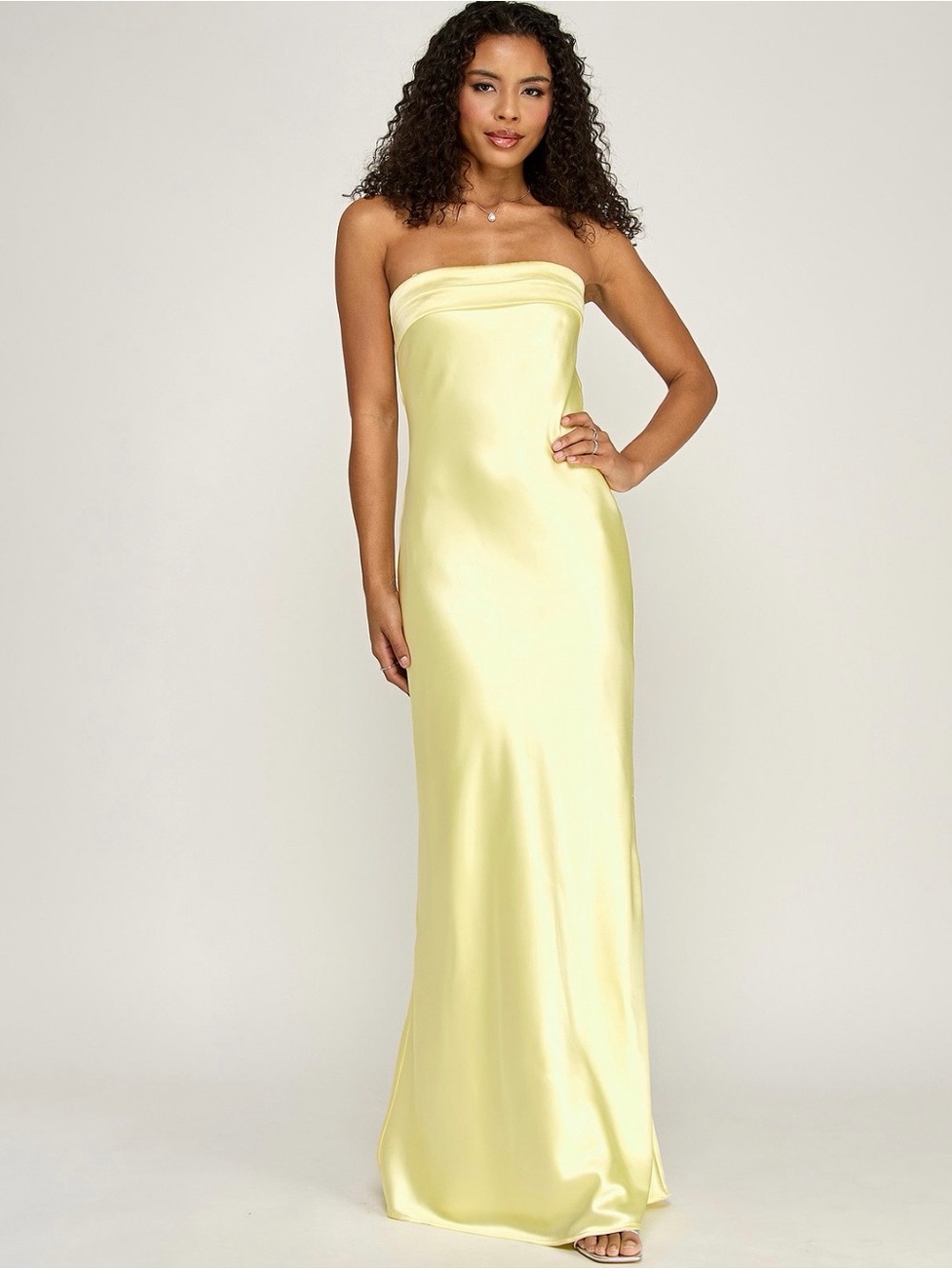 Butter Yellow Strapless Satin Slip Dress